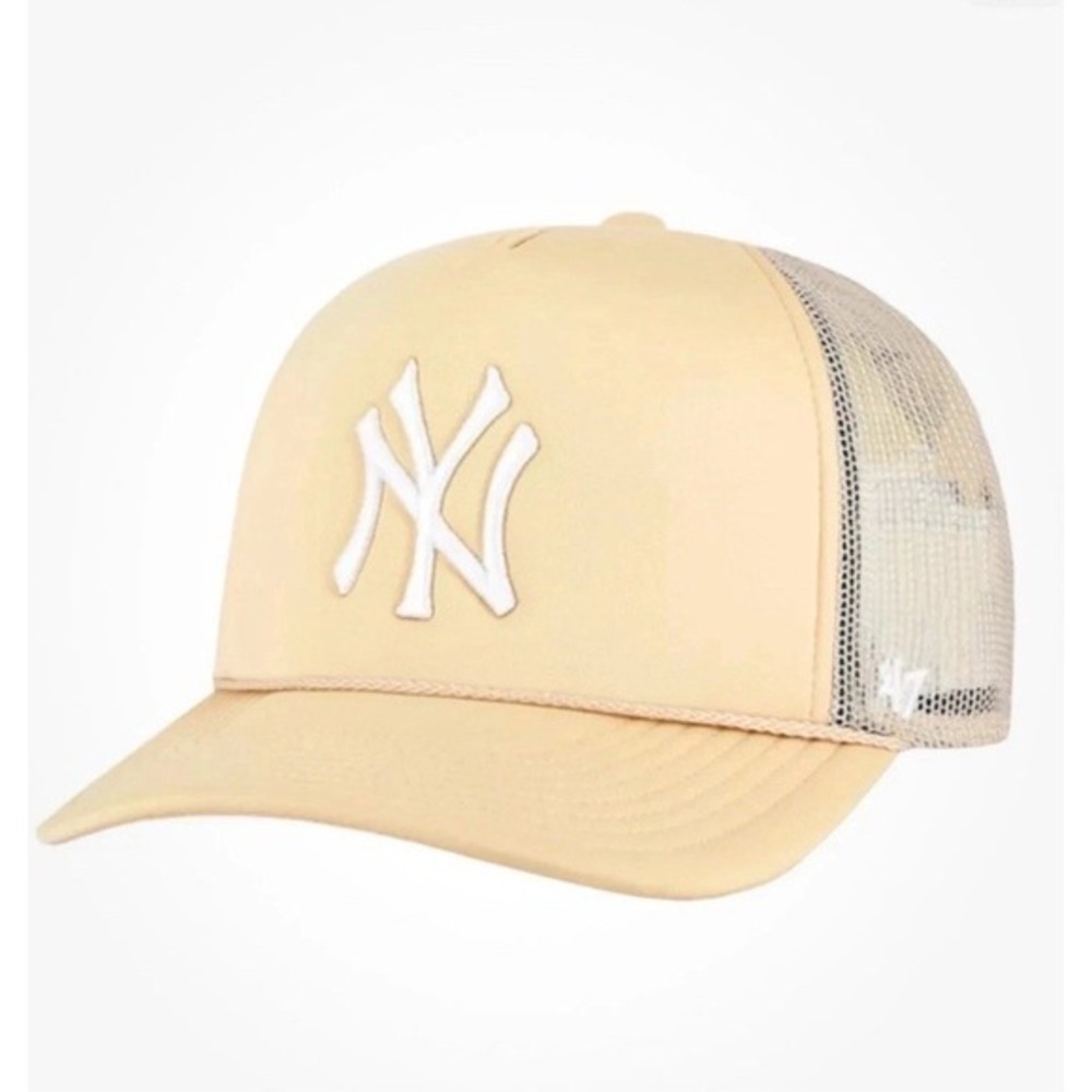 47 Brand NY Yankees Trucker Hat Beige Mesh Snapback Cap New Adjustable‎